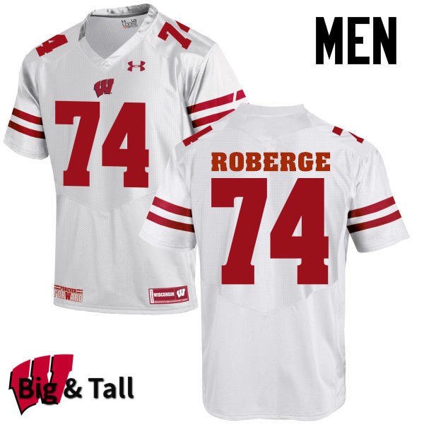 Wisconsin Badgers Men's #74 Gunnar Roberge NCAA Under Armour Authentic White Big & Tall College Stitched Football Jersey MI40B32ZN